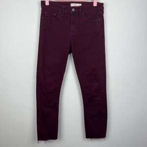 Tory Burch Burgundy Skinny Raw Hem Print Pants Womens Size: 26